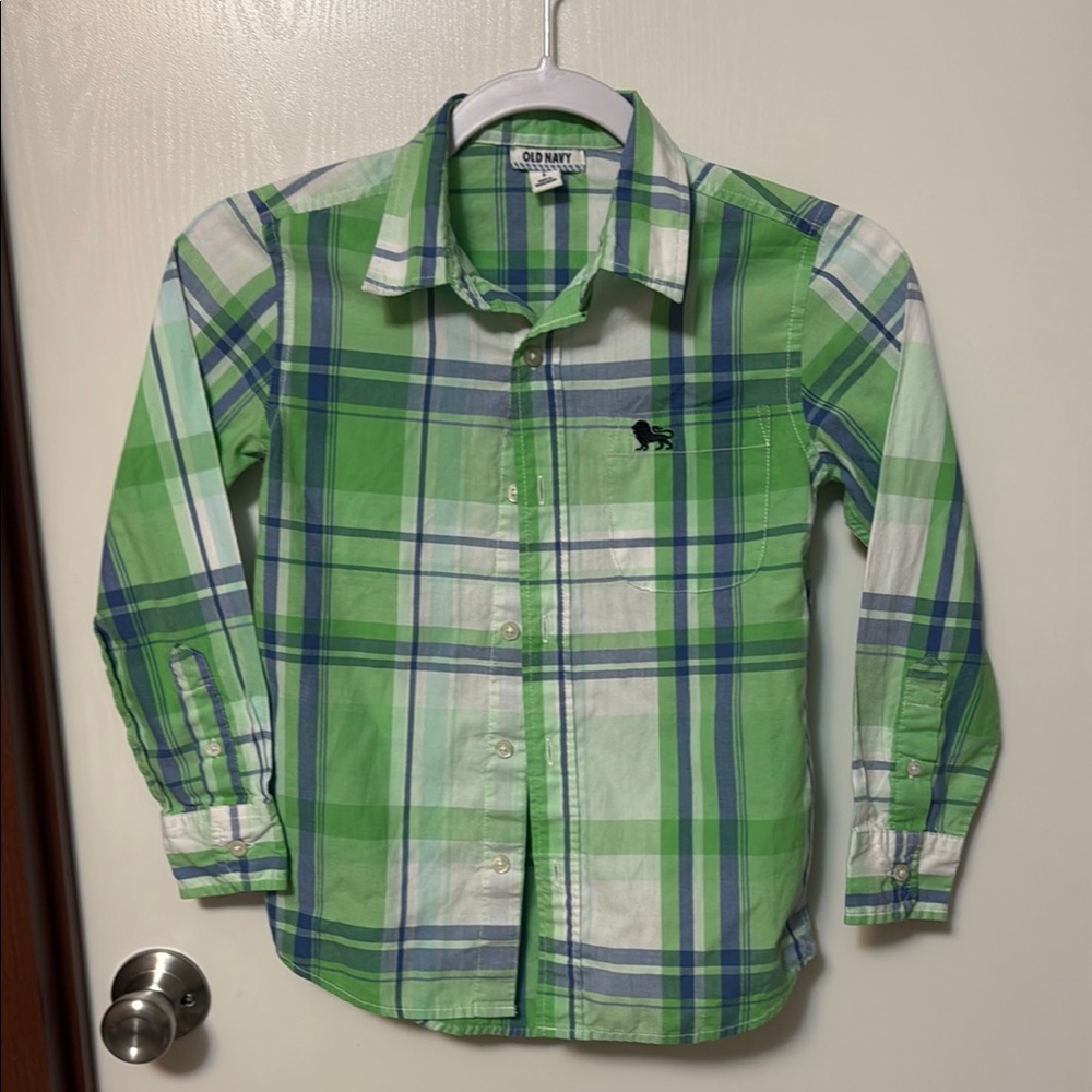 Old Navy Green Plaid Kids Shirt Size S 6-7